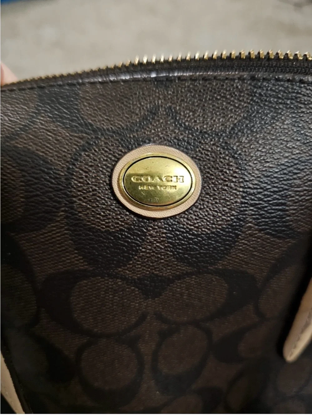 Coach Brown Signature Dome Satchel with Tan Trim and Red Tag